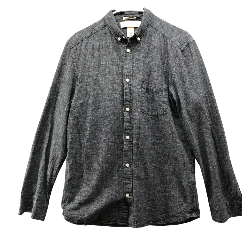 H&M Cotton Linen Long Sleeve Shirt Mens M Gray Heather Button Down Pocket